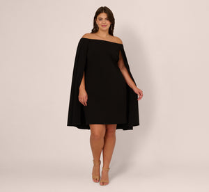 Plus Size Off The Shoulder Cape Dress In Black