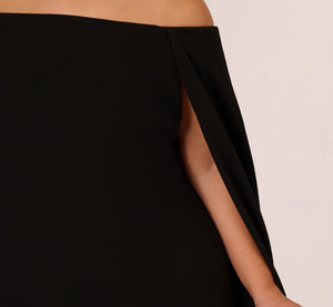 Plus Size Off The Shoulder Cape Dress In Black
