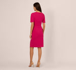 Draped Ruffle Crepe Dress With Short Sleeves In Brilliant Rose 5
