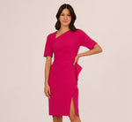 Draped Ruffle Crepe Dress With Short Sleeves In Brilliant Rose 2