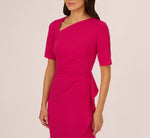 Draped Ruffle Crepe Dress With Short Sleeves In Brilliant Rose 3