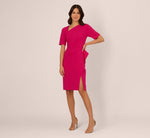 Draped Ruffle Crepe Dress With Short Sleeves In Brilliant Rose 7