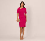 Draped Ruffle Crepe Dress With Short Sleeves In Brilliant Rose 1