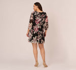 Plus Size Floral Chiffon Dress With Three Quarter Length Sleeves In Black Multi 5