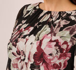 Plus Size Floral Chiffon Dress With Three Quarter Length Sleeves In Black Multi 3
