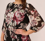 Plus Size Floral Chiffon Dress With Three Quarter Length Sleeves In Black Multi 4