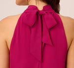 Sleeveless Pleated Chiffon Shift Dress With Mock Neckline In Magenta 3