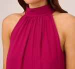 Sleeveless Pleated Chiffon Shift Dress With Mock Neckline In Magenta 4