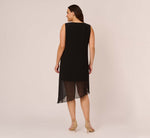 Plus Size Sleeveless Chiffon Dress With Cascading Details In Black 5