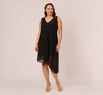 Plus Size Sleeveless Chiffon Dress With Cascading Details In Black 2