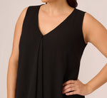 Plus Size Sleeveless Chiffon Dress With Cascading Details In Black 3