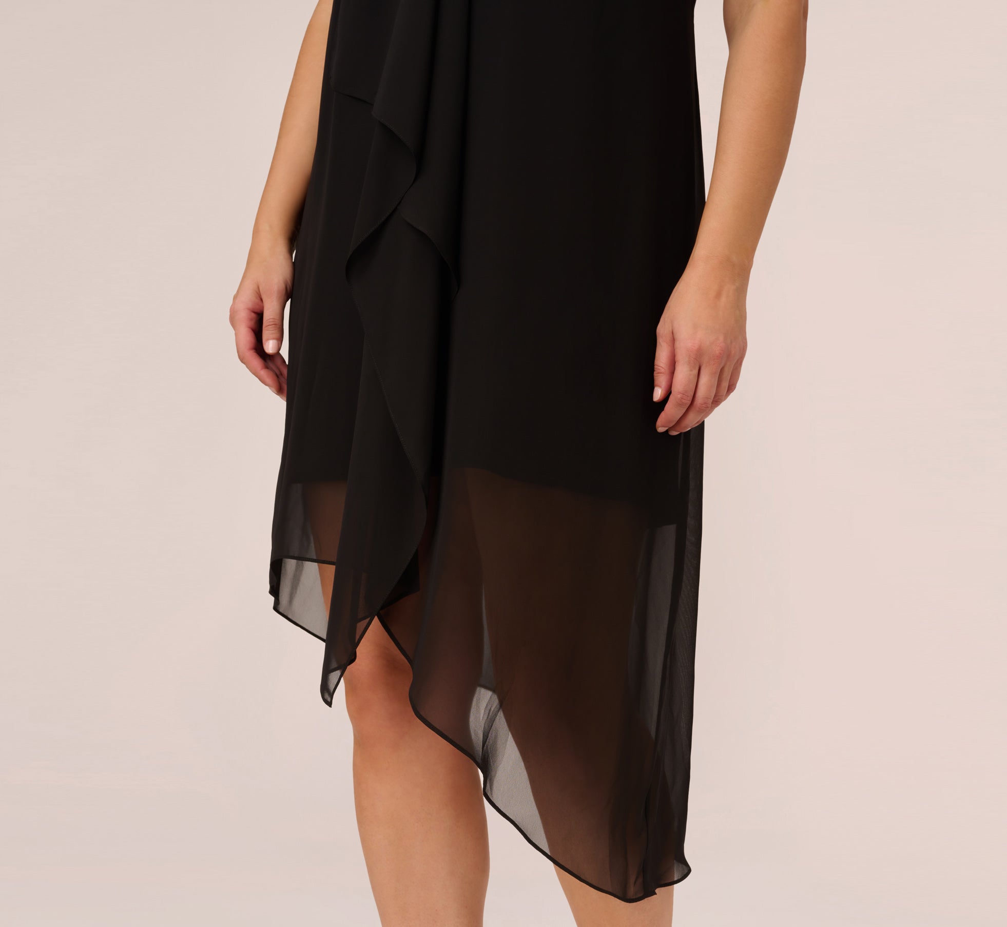 Black Plus Size Sleeveless Chiffon Dress With Cascading Details - Adrianna Papell Black Plus Size Sleeveless Chiffon Dress With Cascading Details - Adrianna Papell