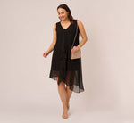 Plus Size Sleeveless Chiffon Dress With Cascading Details In Black 1