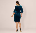 Plus Size Velvet Sheath Dress With Tiered Three Quarter Sleeves In Dark Teal 5