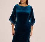 Plus Size Velvet Sheath Dress With Tiered Three Quarter Sleeves In Dark Teal 3