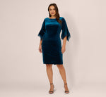 Plus Size Velvet Sheath Dress With Tiered Three Quarter Sleeves In Dark Teal 7