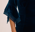 Plus Size Velvet Sheath Dress With Tiered Three Quarter Sleeves In Dark Teal 4