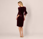 Velvet Sheath Dress With Tiered Three Quarter Sleeves In Bordeaux 5