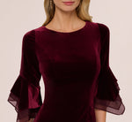 Velvet Sheath Dress With Tiered Three Quarter Sleeves In Bordeaux 3