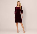 Velvet Sheath Dress With Tiered Three Quarter Sleeves In Bordeaux 7
