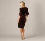Petite Velvet Sheath Dress With Tiered Three Quarter Sleeves In Dark Brown 5
