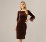 Petite Velvet Sheath Dress With Tiered Three Quarter Sleeves In Dark Brown 2