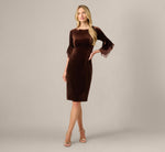 Petite Velvet Sheath Dress With Tiered Three Quarter Sleeves In Dark Brown 6