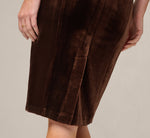 Petite Velvet Sheath Dress With Tiered Three Quarter Sleeves In Dark Brown 4