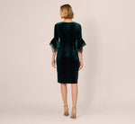 Velvet Sheath Dress With Tiered Three Quarter Sleeves In Hunter 5