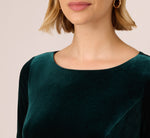 Velvet Sheath Dress With Tiered Three Quarter Sleeves In Hunter 3