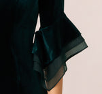 Velvet Sheath Dress With Tiered Three Quarter Sleeves In Hunter 4