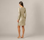 Petite Foil Knit Faux Wrap Dress With Long Sleeves In Light Gold 5