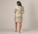 Plus Size Foil Knit Faux Wrap Dress With Long Sleeves In Light Gold 5