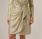 Plus Size Foil Knit Faux Wrap Dress With Long Sleeves In Light Gold 4