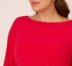 Plus Size Long Sleeve Draped Jersey Dress With Beaded Cuffs In Hot Ruby 4