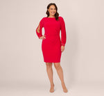 Plus Size Long Sleeve Draped Jersey Dress With Beaded Cuffs In Hot Ruby 8