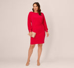 Plus Size Long Sleeve Draped Jersey Dress With Beaded Cuffs In Hot Ruby 2