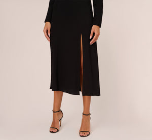 Long Sleeve Midi Dress With Tie-Back In Black