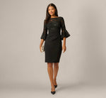 Sequin Floral Lace Dress With Sheer Bell Sleeves In Black 1