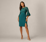 Sequin Floral Lace Dress With Sheer Bell Sleeves In Hunter 2