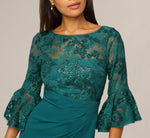 Sequin Floral Lace Dress With Sheer Bell Sleeves In Hunter 3