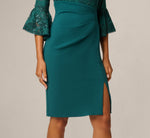 Sequin Floral Lace Dress With Sheer Bell Sleeves In Hunter 4