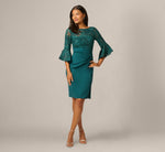 Sequin Floral Lace Dress With Sheer Bell Sleeves In Hunter 1