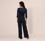 Satin Crepe Three Quarter Sleeve Jumpsuit With Buckle Waist In Dark Navy 6