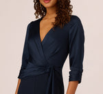Satin Crepe Three Quarter Sleeve Jumpsuit With Buckle Waist In Dark Navy 4