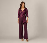 Satin Crepe Three Quarter Sleeve Jumpsuit With Buckle Waist In Bordeaux Glow 2