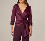 Satin Crepe Three Quarter Sleeve Jumpsuit With Buckle Waist In Bordeaux Glow 3
