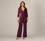 Satin Crepe Three Quarter Sleeve Jumpsuit With Buckle Waist In Bordeaux Glow 1