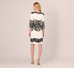 Petite Scroll Lace Midi Dress With Three Quarter Sleeves In Ivory Black 5