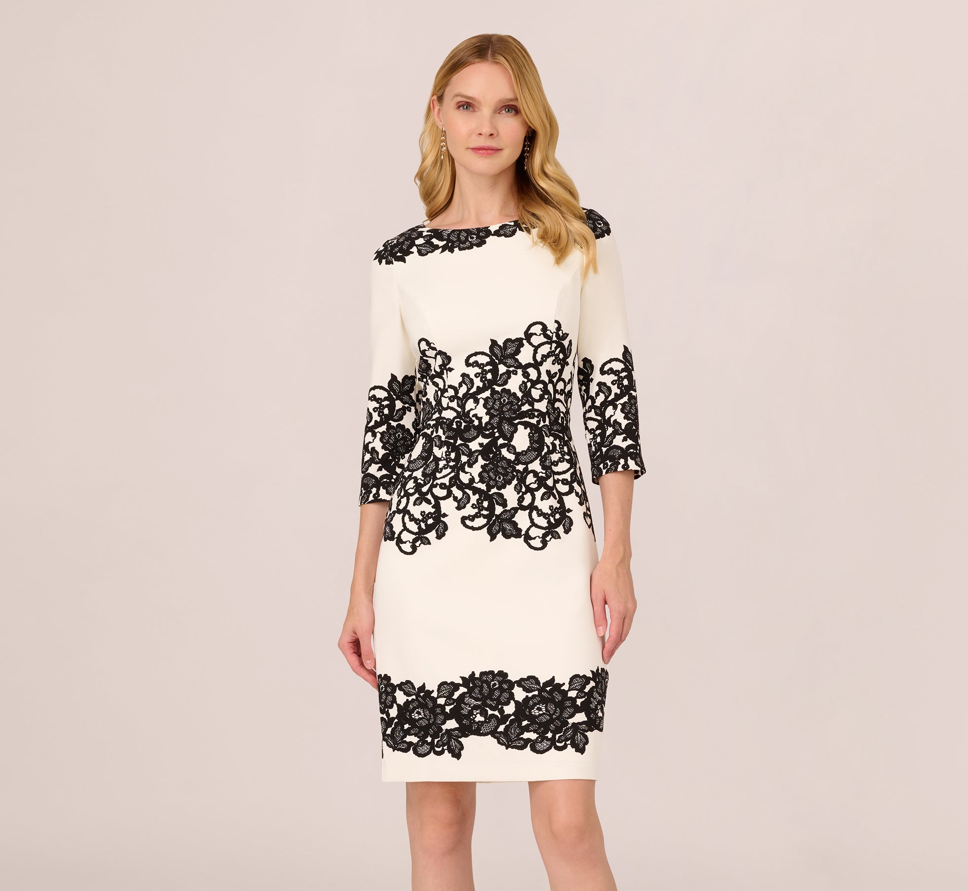 Adrianna Papell Women's Lace-Print Sheath Dress - Ivory/Black - Size 12P Adrianna Papell Women's Lace-Print Sheath Dress - Ivory/Black - Size 12P